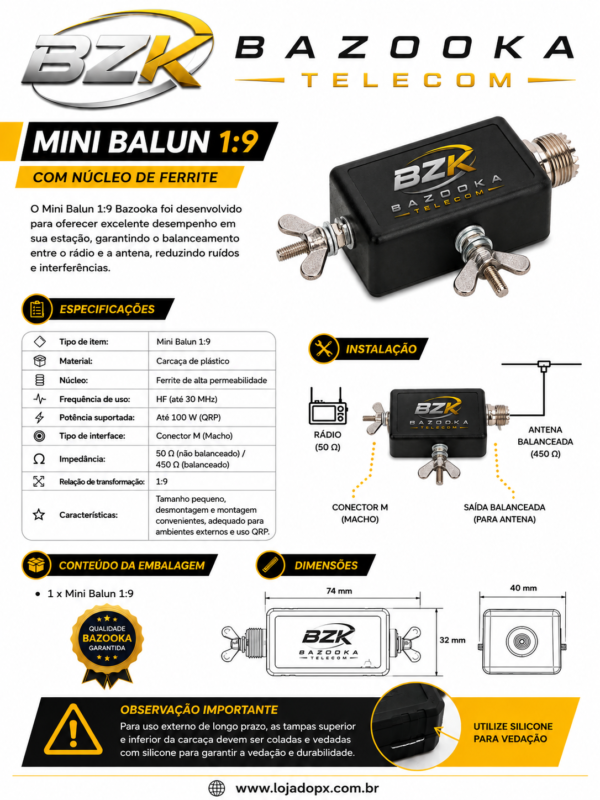 Mini Balun Bzk Nucleo De Ferrite 1:9 Para Hf