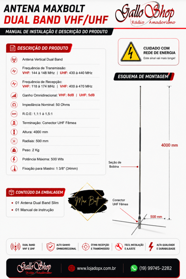 Antena Dual Band Base 8db 2x 5/8